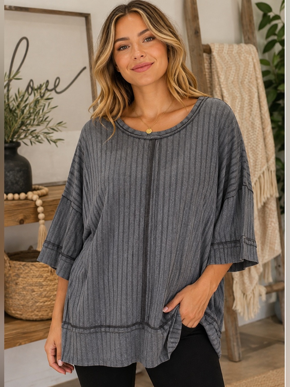 Zenana Ash Black Oversized Top 🖤